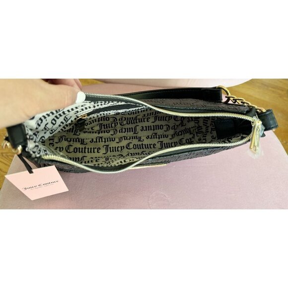 Juicy Couture Liquorice Statement Shoulder Bag Gold Hardware Textured Logo NWT - Picture 8 of 8